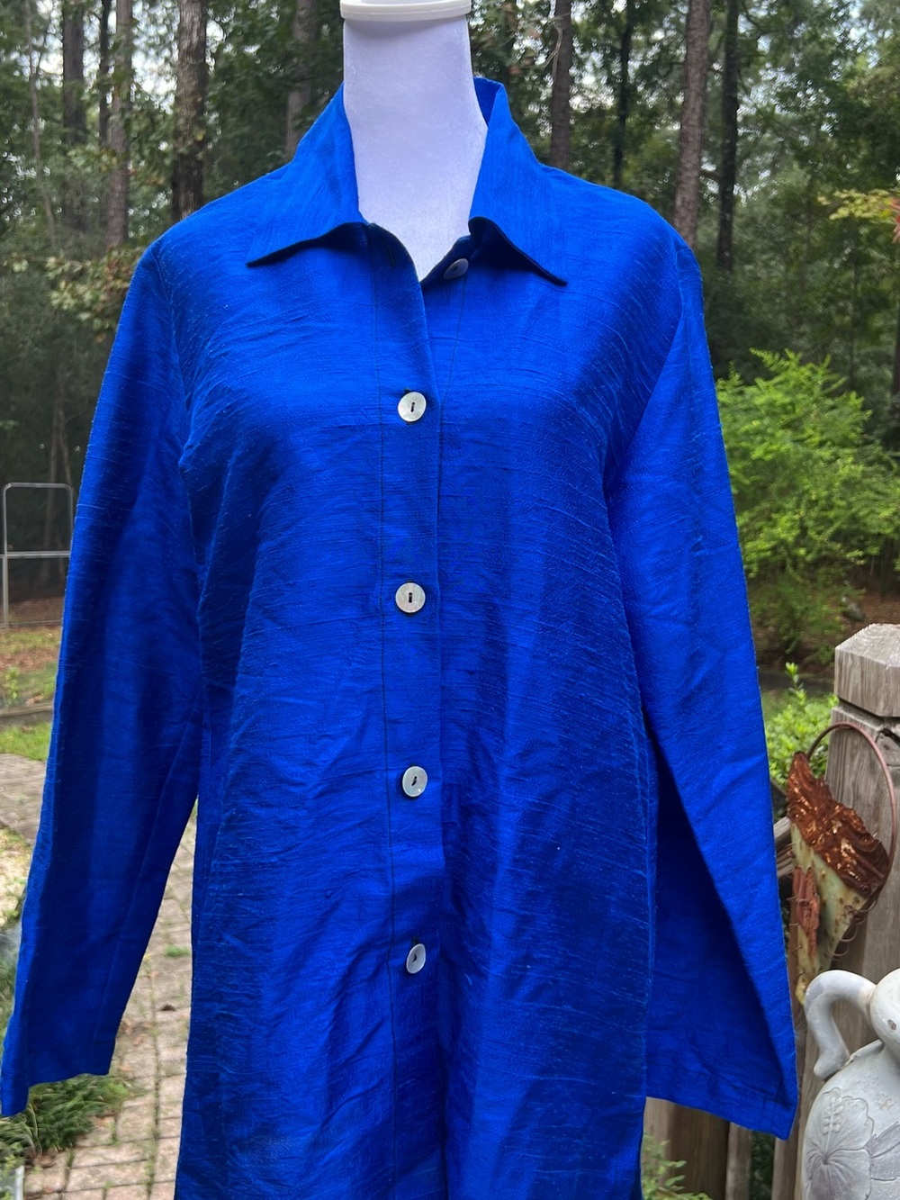 LisBeth Cobalt Blue 100% Silk Long Tunic Blouse Size Small